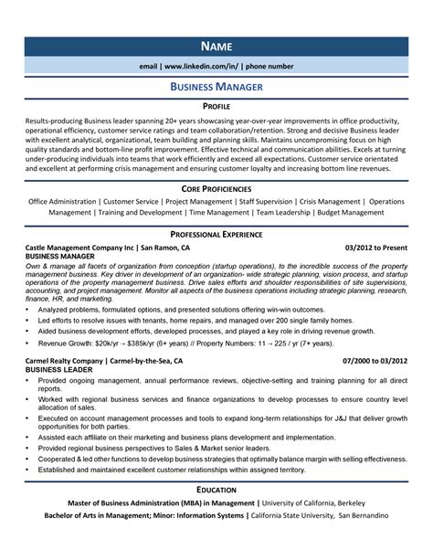 resume for business manager